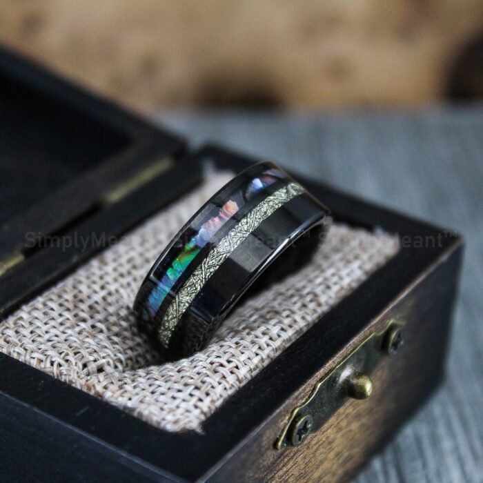Abalone Shell Rings, Meteorite Rings, Couple Rings, Matching Wedding Rings - Image 4