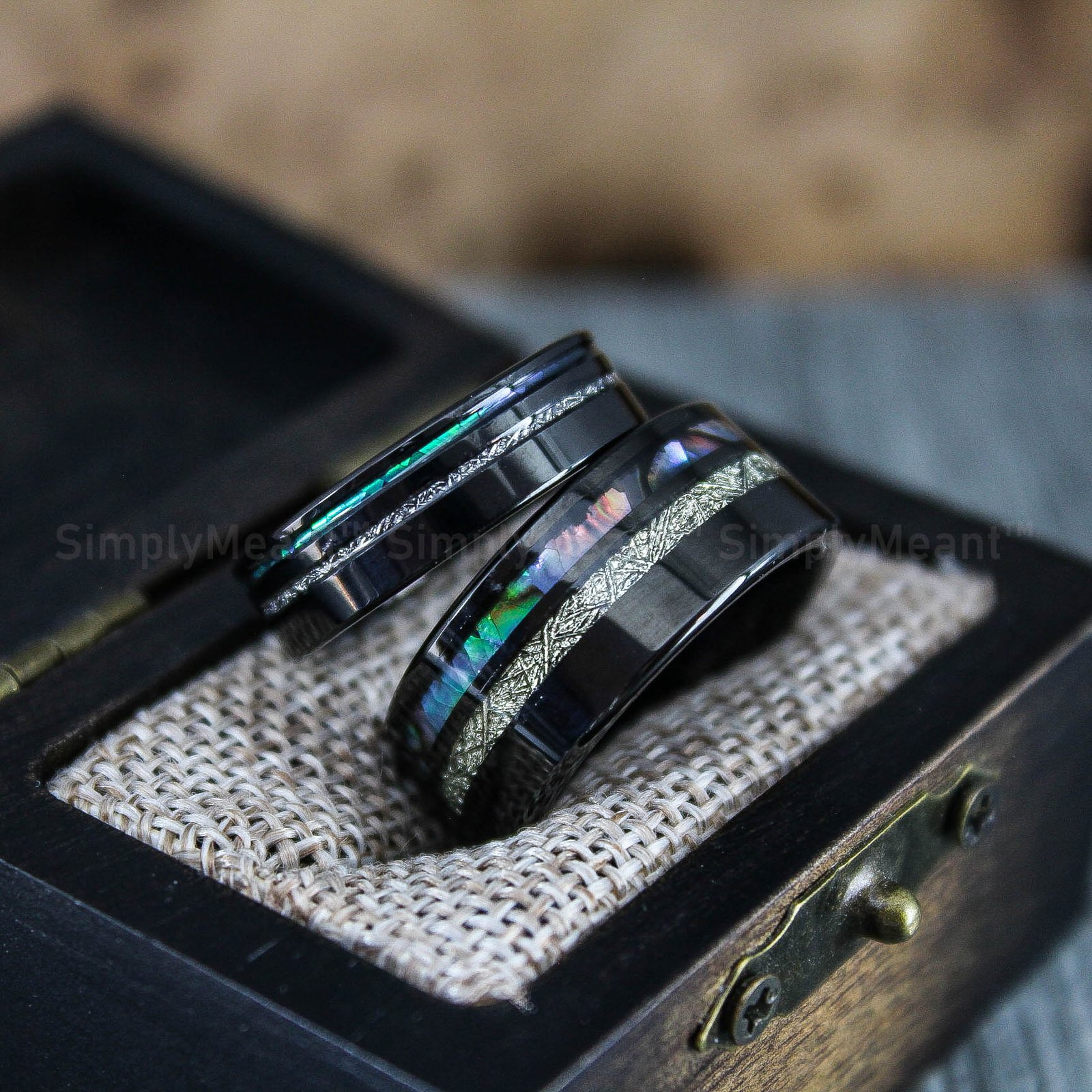 IMG_1478 Abalone Shell Rings, Meteorite Rings, Couple Rings, Matching Wedding Rings - Image 1