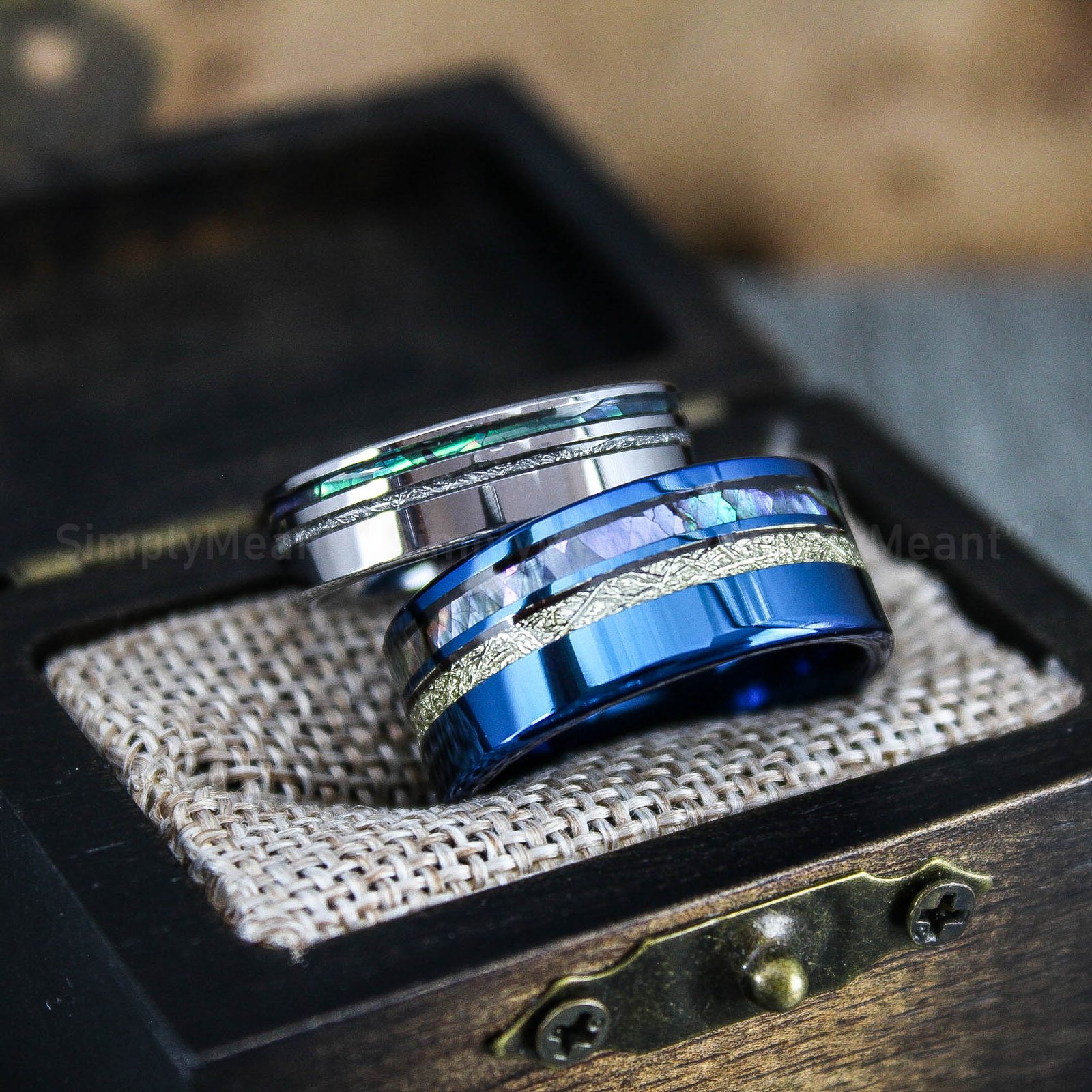 IMG_1481 Abalone Shell Rings, Meteorite Rings, Couple Rings, Matching Wedding Rings - Image 5