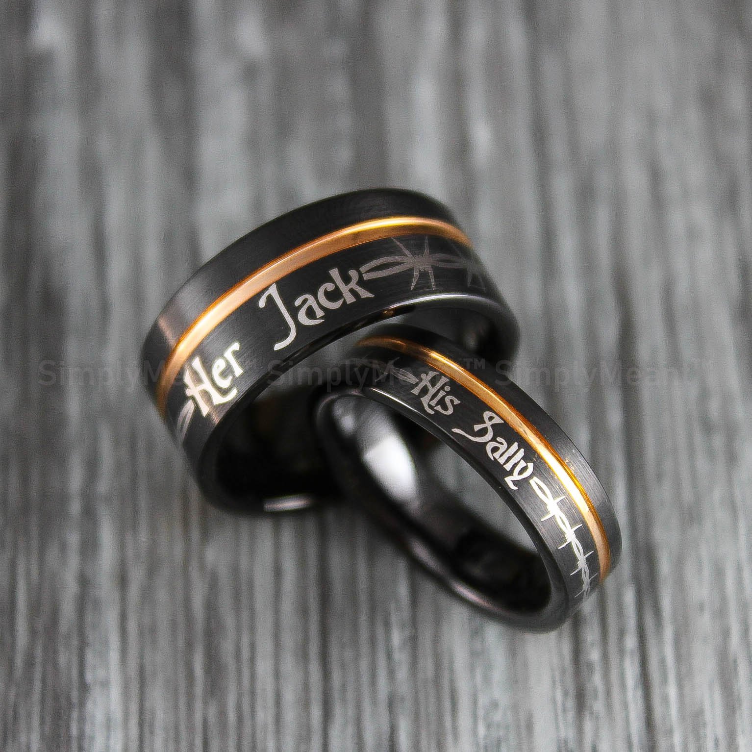 IMG_1561 Her Jack His Sally Rings, Simply Meant To Be Wedding Bands, Black Wedding Bands - Image 3