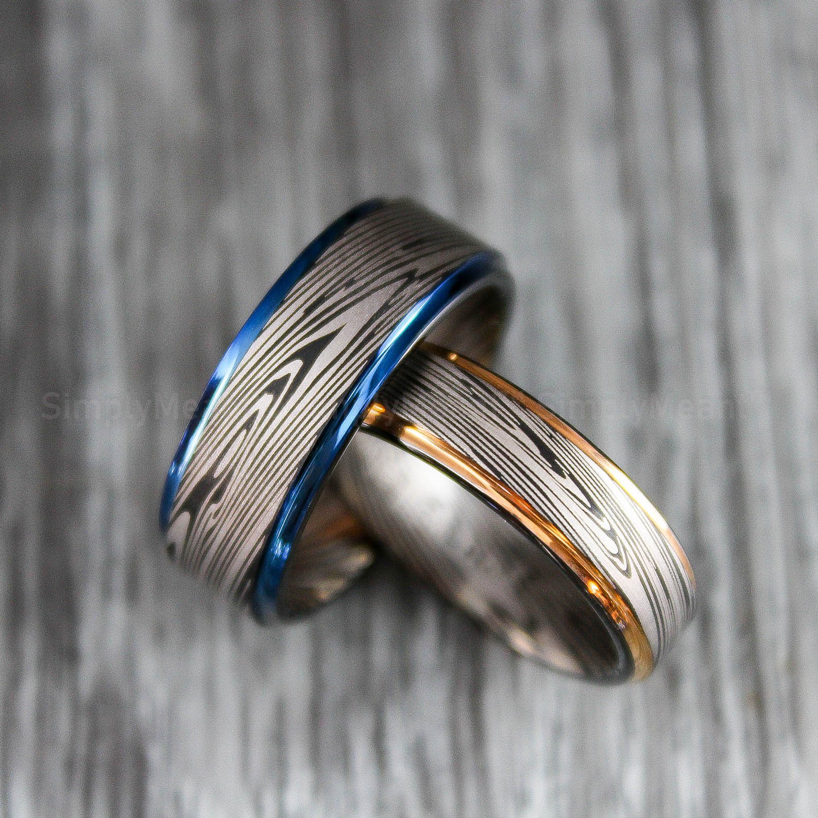 IMG_1592 Damascus Steel Rings, Damascus Steel Wedding Bands, Matching Couple Ring Set - Image 1