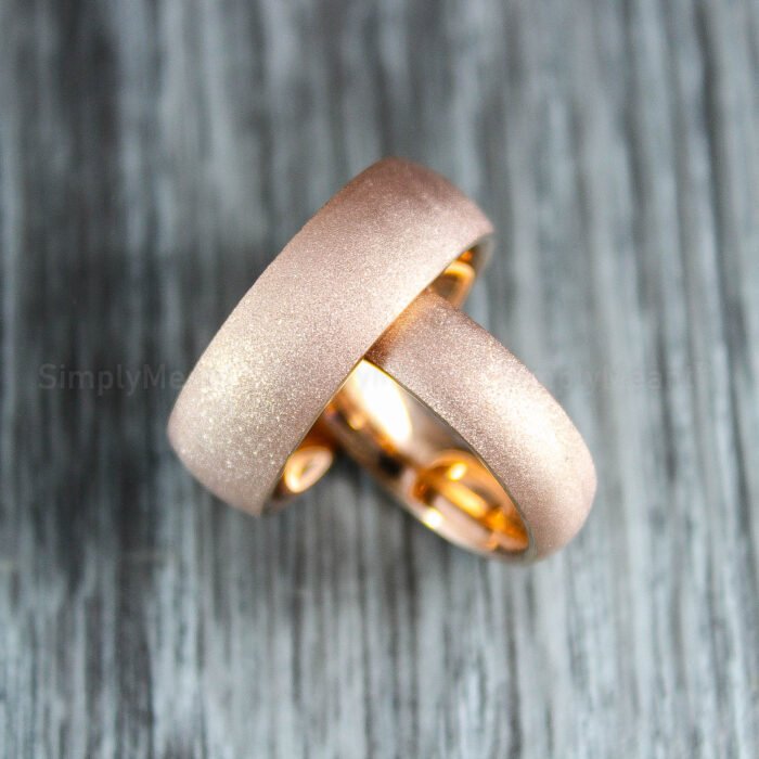 Sandblasted Rings, Couple Rings, Rose Gold Wedding Bands, Matching Wedding Rings - Image 1
