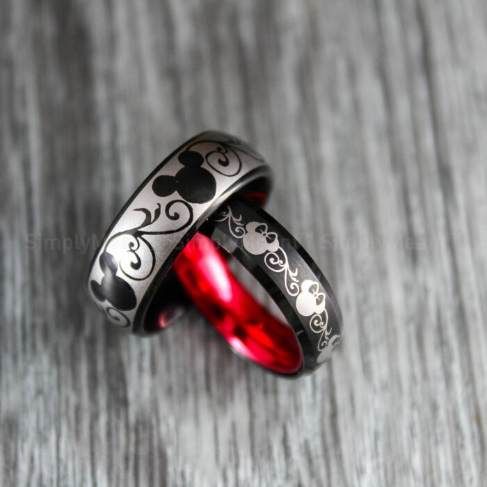 Mickey Mouse Rings, Mickey Mouse Wedding Bands, Matching Couple Rings - Image 1