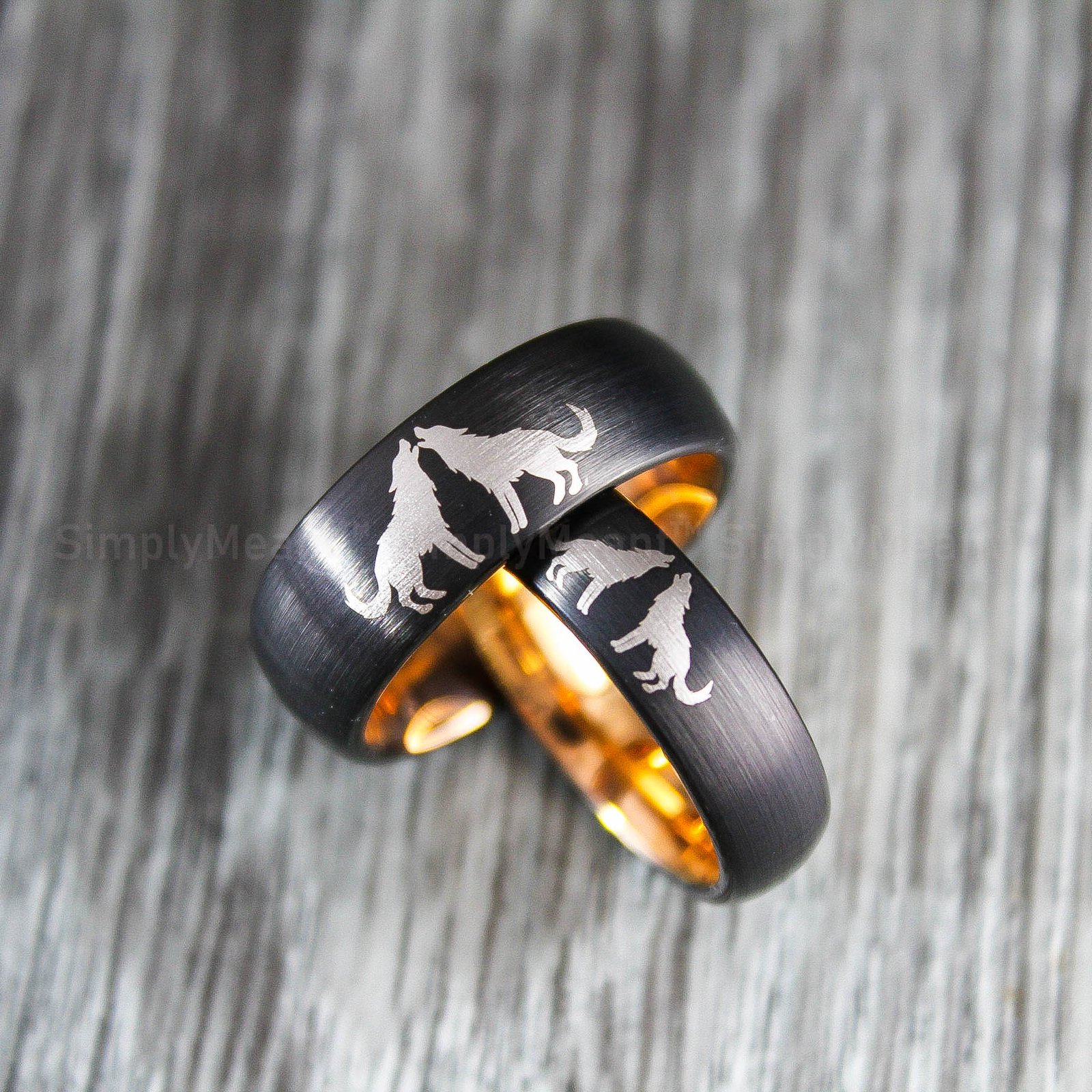 IMG_1727 Wolves Ring, Howling Wolves Wedding Band, Wolf Jewelry - Image 3