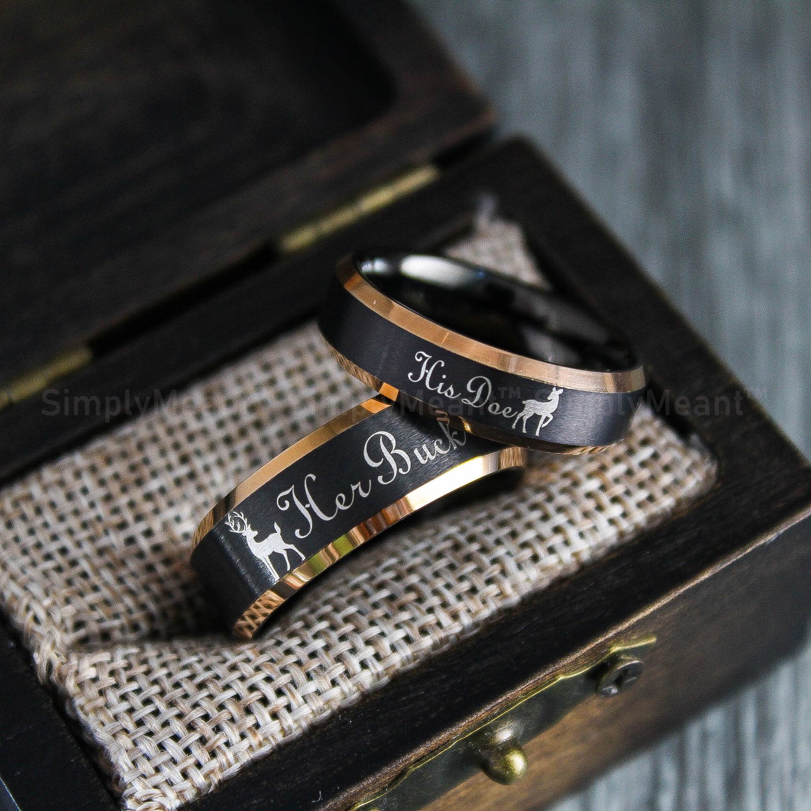 IMG_1742 Her Buck His Doe Rings, Buck and Doe Rings, Buck and Doe Wedding Bands, Black Wedding Rings, Couple Rings - Image 3
