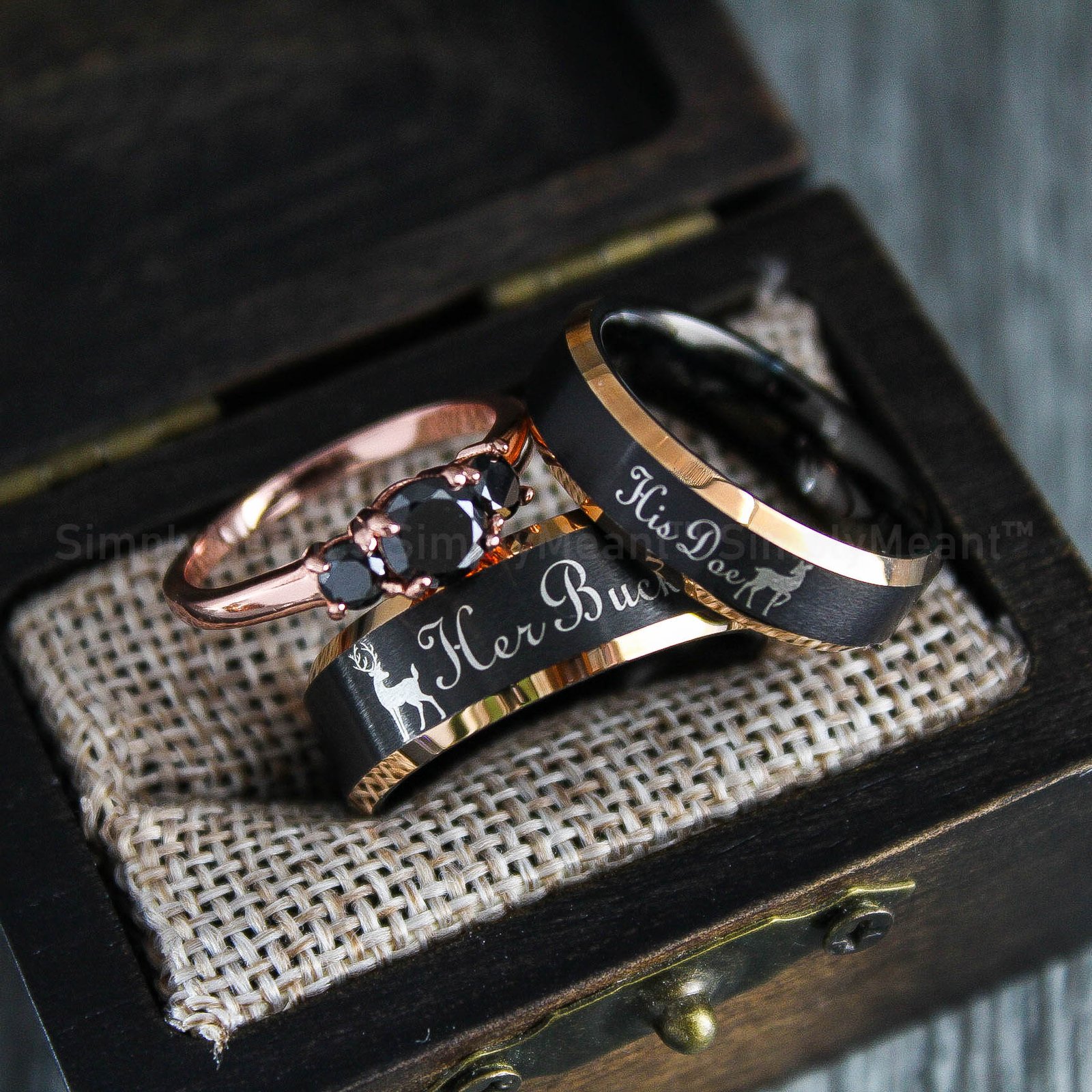 IMG_1743 Her Buck His Doe Rings, Buck and Doe Rings, Buck and Doe Wedding Bands, Black Wedding Rings, Couple Rings - Image 1