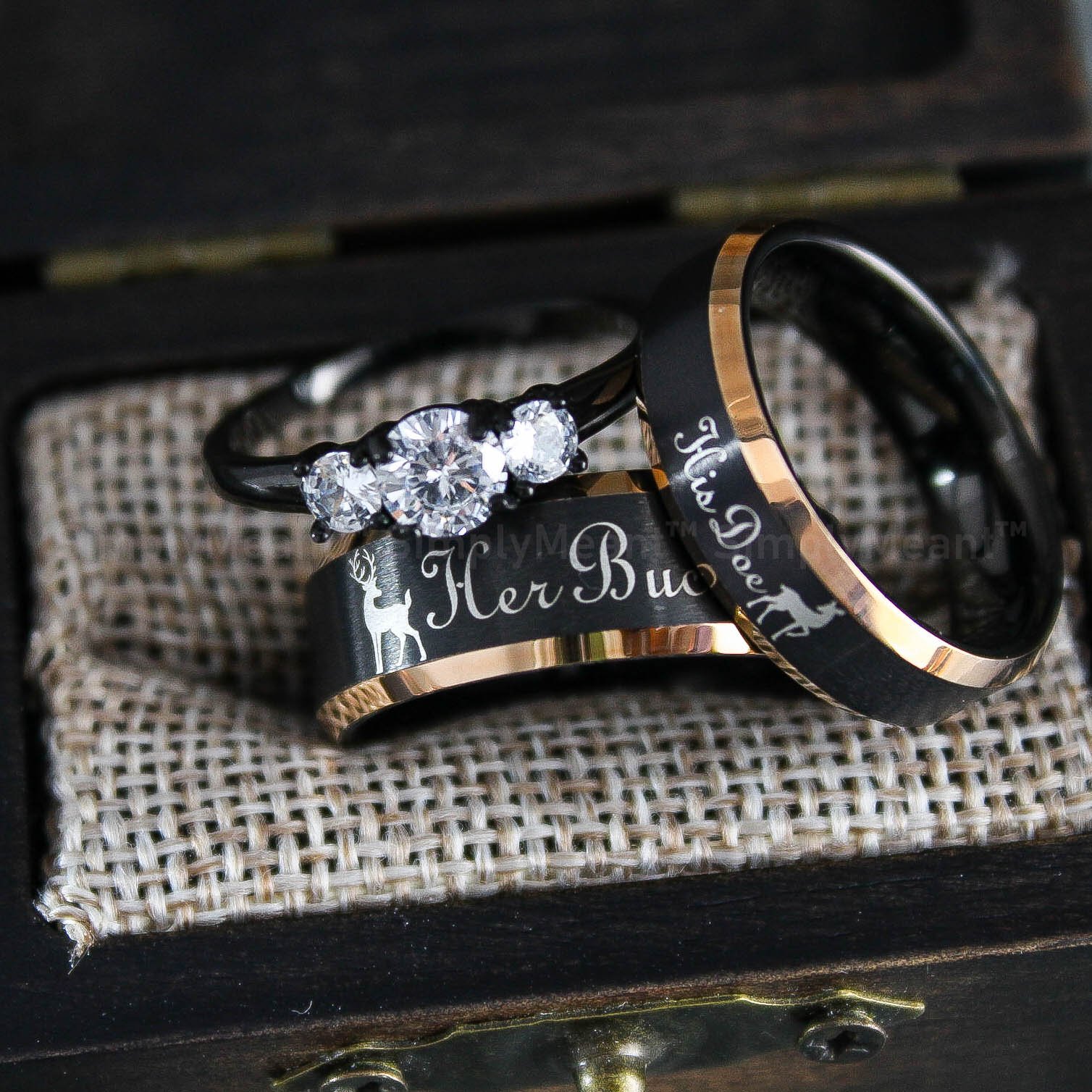 IMG_1745 Her Buck His Doe Rings, Buck and Doe Rings, Buck and Doe Wedding Bands, Black Wedding Rings, Couple Rings - Image 1