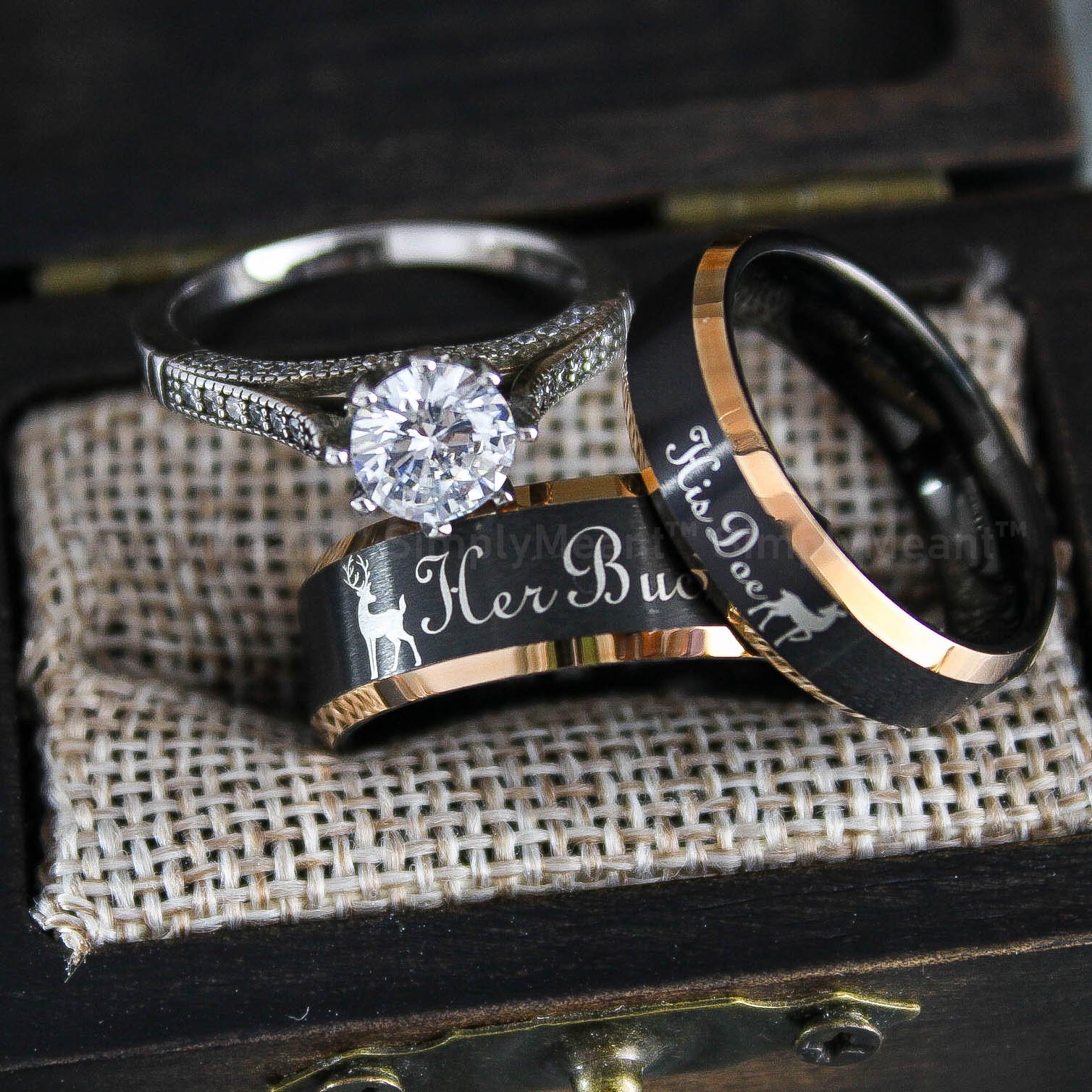 IMG_1746 Her Buck His Doe Rings, Buck and Doe Rings, Buck and Doe Wedding Bands, Black Wedding Rings, Couple Rings - Image 1