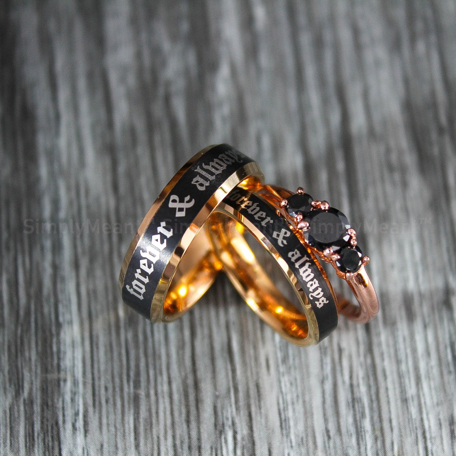 IMG_1839 Forever and Always Rings, Black Wedding Bands, Couple Ring Set, Matching Couple Rings - Image 1