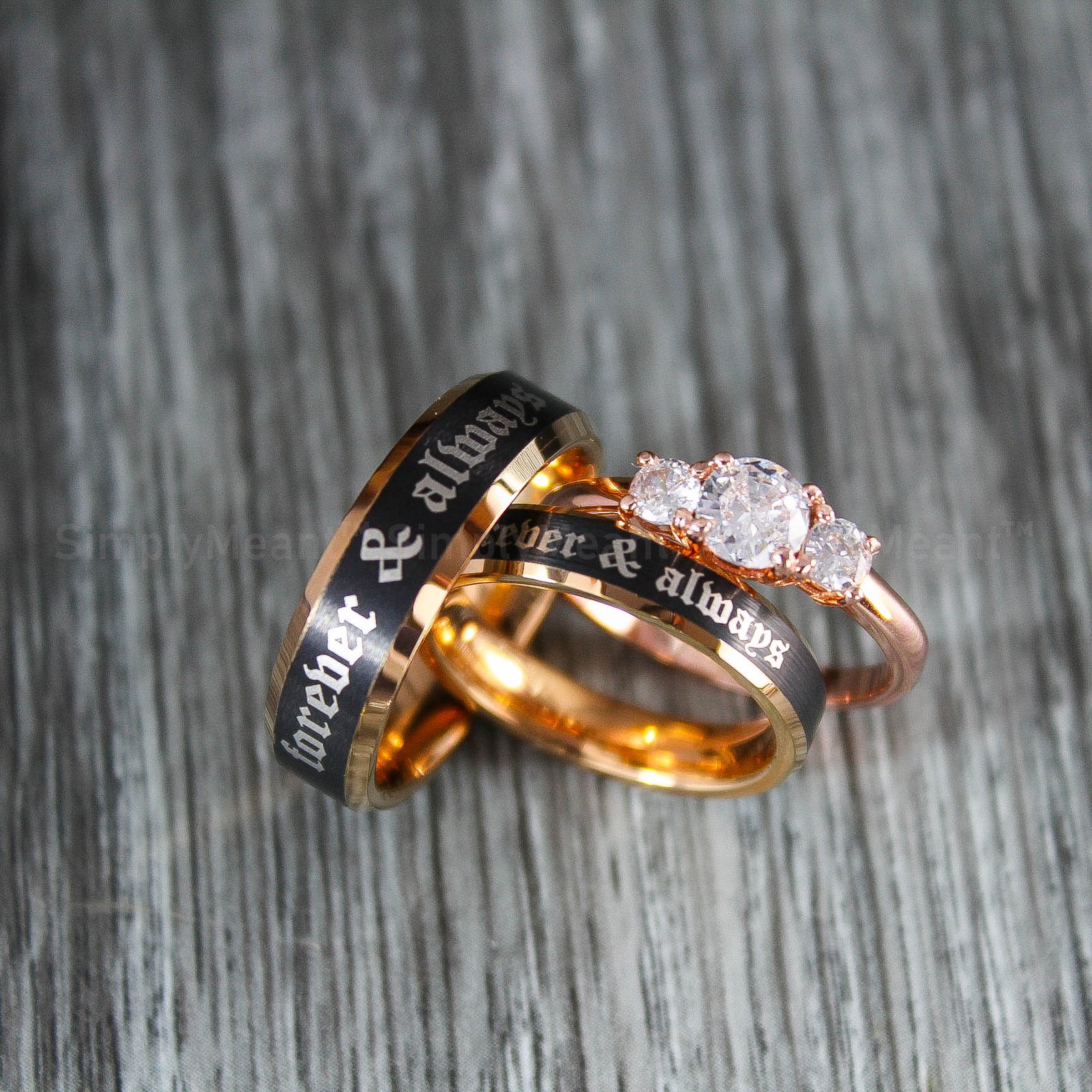 IMG_1840 Forever and Always Rings, Black Wedding Bands, Couple Ring Set, Matching Couple Rings - Image 1