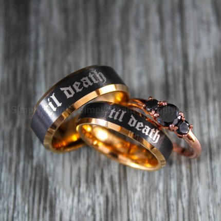 Til Death Rings, Black Wedding Bands, Couple Ring Set, Matching Couple Rings
