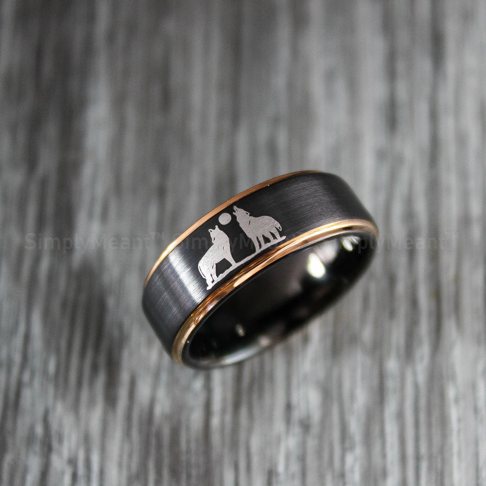 IMG_1869 Wolves Ring, Howling Wolves Wedding Band, Wolf Jewelry - Image 1