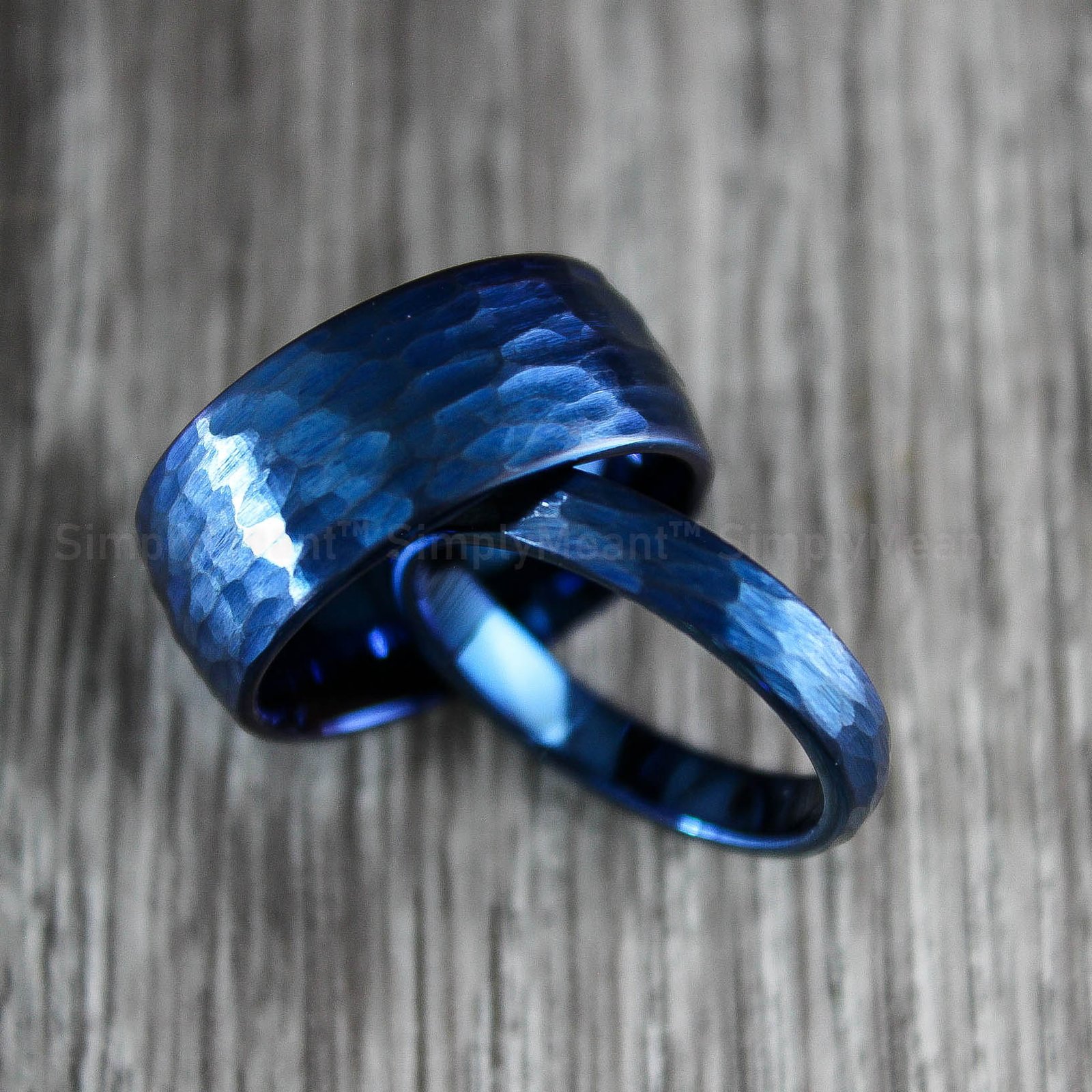 IMG_1872 Couple Rings, Blue Wedding Bands, Matching Wedding Rings, Hammered Rings - Image 3