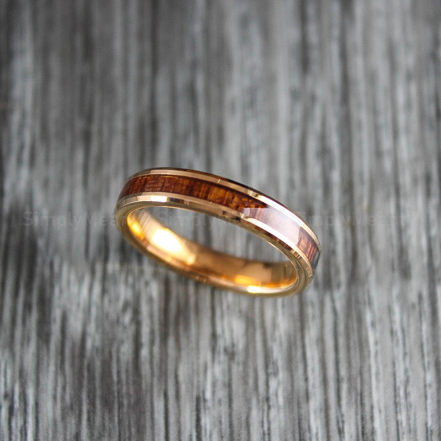 IMG_1880 Wood Ring, Wood Wedding Band, 4mm Rose Gold Tungsten Wedding Band, Wood Wedding Ring - Image 1