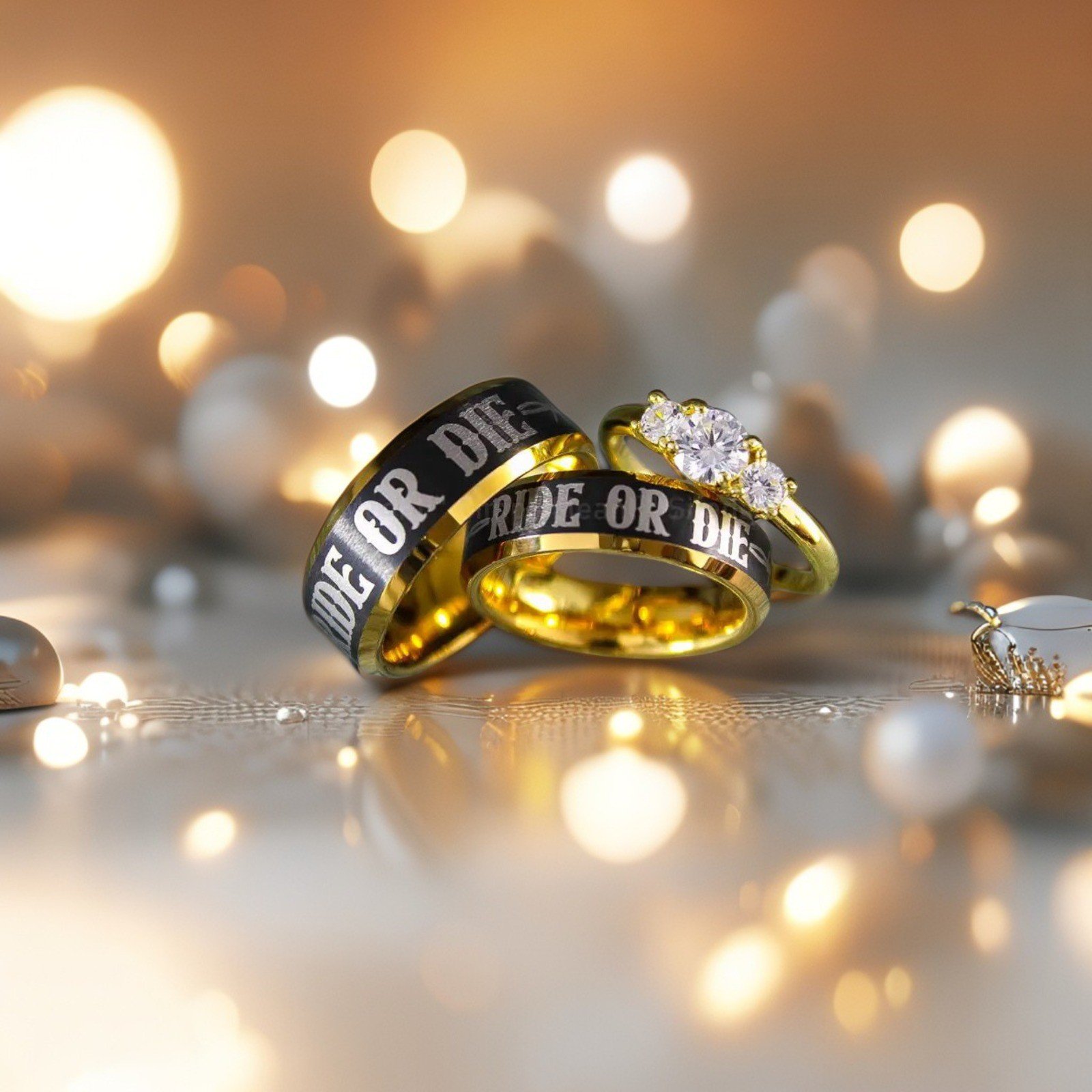 thumbnail_image1 Ride or Die Rings, Black Wedding Bands, Couple Ring Set, Matching Couple Rings - Image 8